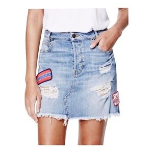 Guess Distressed Denim Patched Mini Skirt